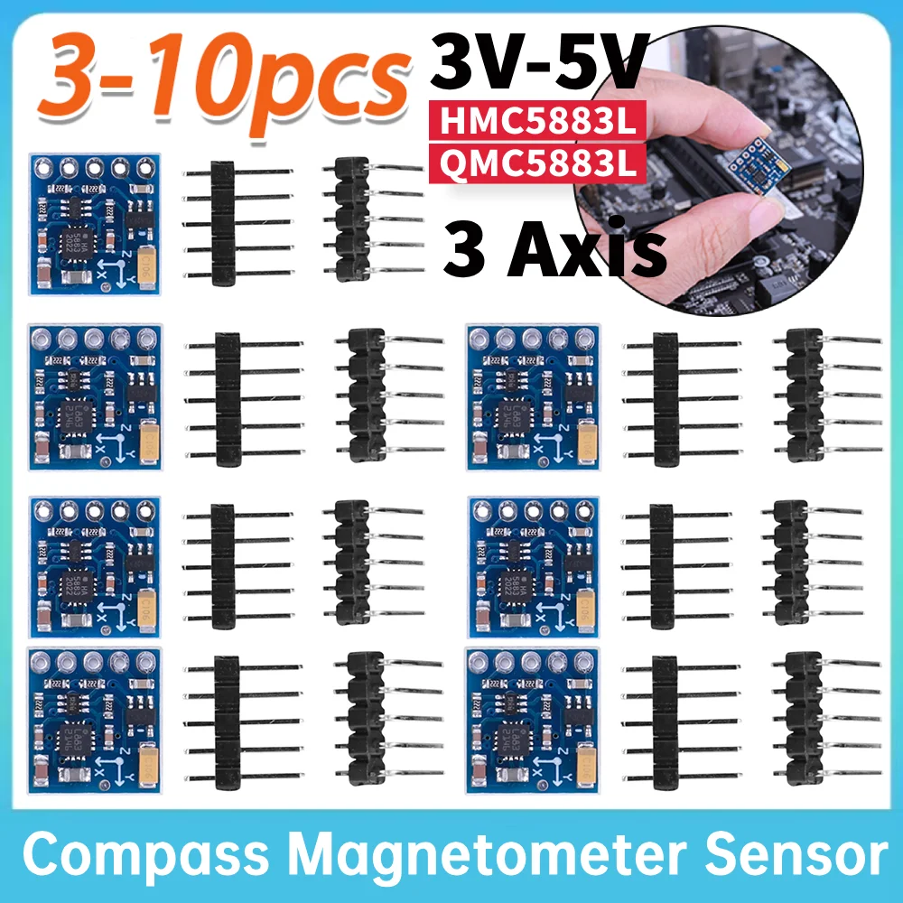 3-10pcs GY-271 HMC5883L/QMC5883L 3 Axis Magnetic Field Compass Magnetometer Sensor 3V-5V IIC Communication Protocol