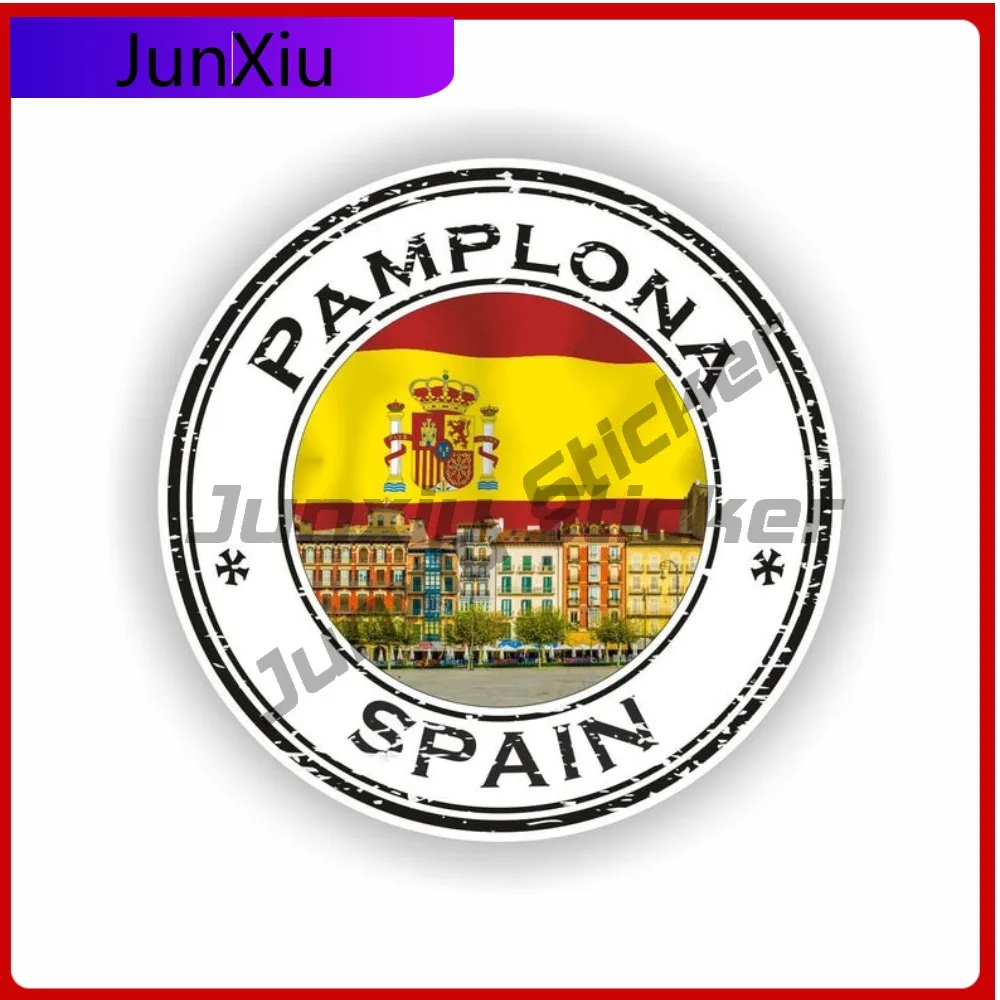 

Pamplona Spain Seal Trendy Motorcycle Weatherproof Vinyl Round Sticker Design Helmet Funny Accessory Cool Durable Cool Boat