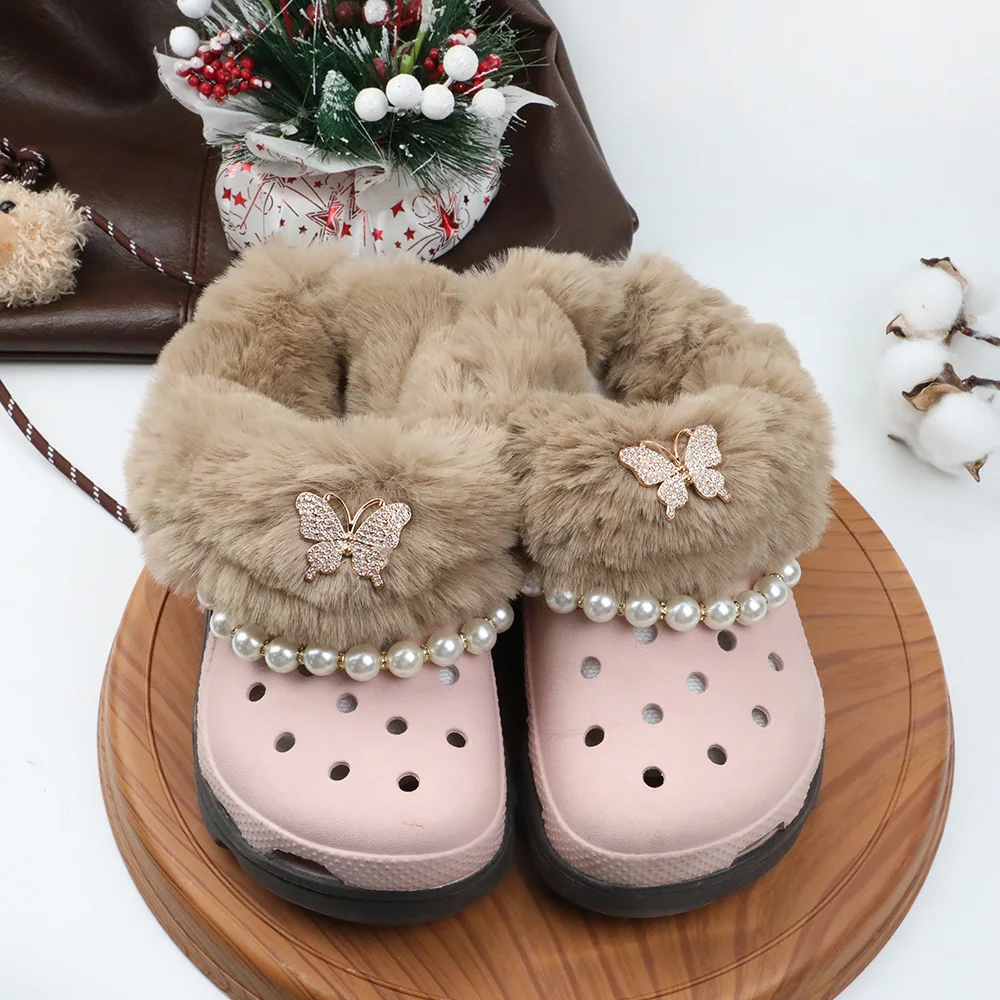 2024 nuovo inverno caldo peluche perla arco copriscarpe inserti in pelliccia fodera solette per pantofole zoccoli sostituzione scarpe pelose fodere fai da te