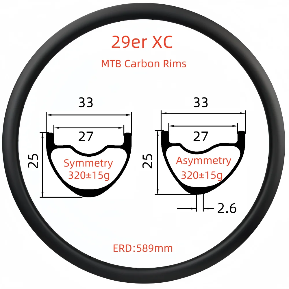 29er Carbon Rims 25mm Depth 33/35mm Wide Super Light XC MTB Carbon Rims UD Hookless/Tubeless Carbon Rims