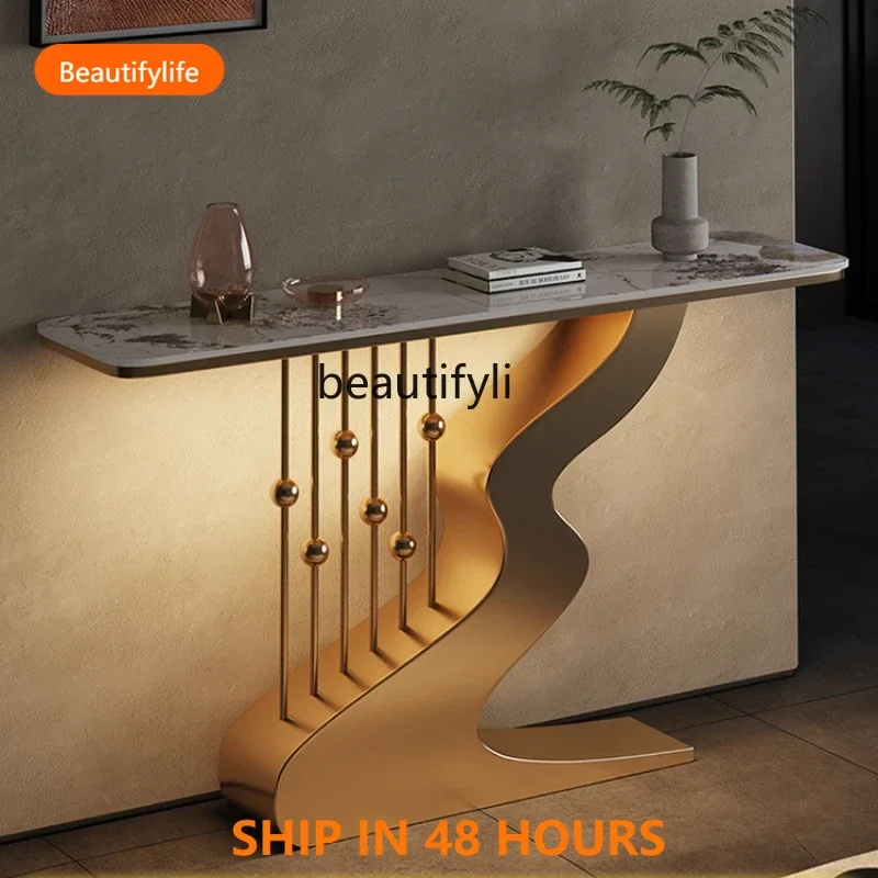 

Italian Light Luxury Stone Plate Console Living Room Aisle Doorway Cabinet Console Tables Stainless SteelFH