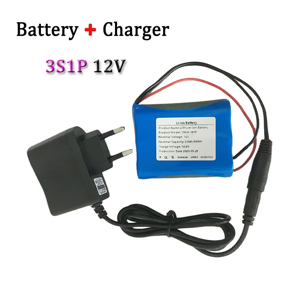

18650 12V 3S1P 3000mAh Lithium Battery Pack, For Projector, Speaker, And Wireless Monitoring Battery Replacement+Charger