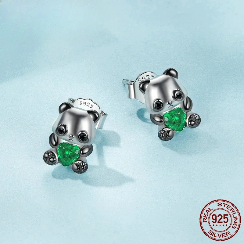 

Solid 925 Sterling Silver Dainty Panda Stud Earrings - Hypoallergenic Minimalist Cute Animal Studs for Women Girl SCE1775