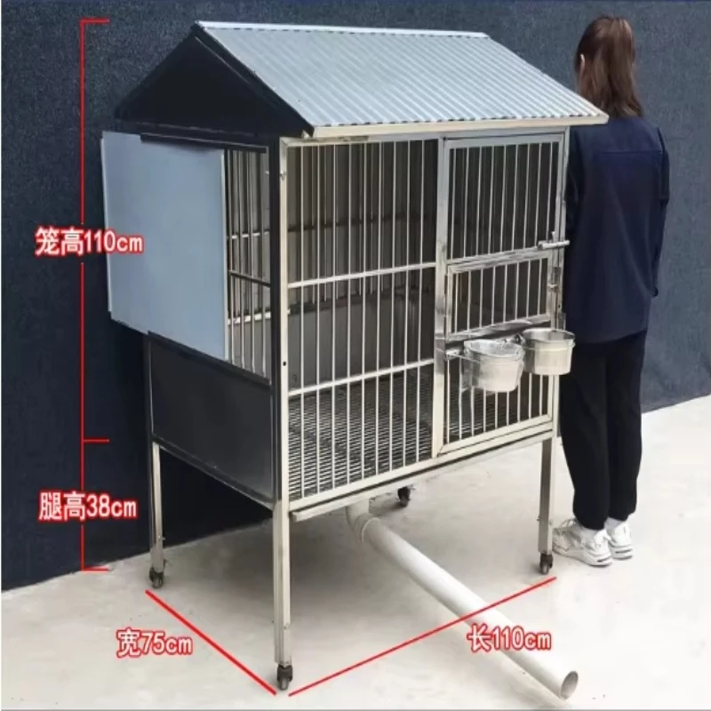 All-season windproof dog house, solid color modern style stainless steel dog cage, feeding bowl, pull-out tray, button