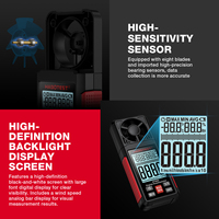 HABOTEST HT605 Digital Anemometer Portable Wind Speed Meter Air Velocity Gauge with Temperature & Humidity Display