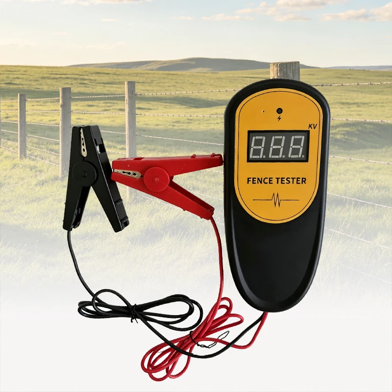 Digital Electric Fence Voltage Tester Portable Alligator Clip Fence Fault Finder Energizer Check Tool for Farm Ranch Livestock