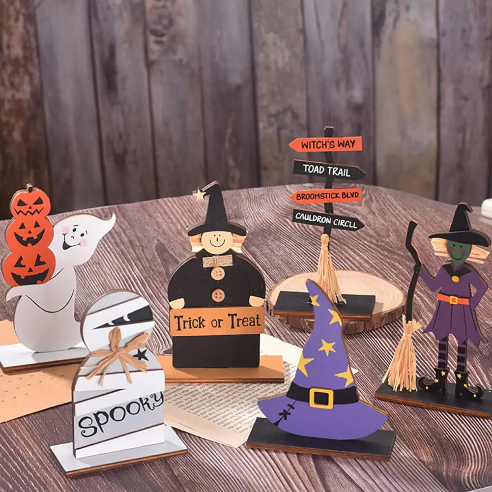 Party Festive Atmosphere Sign Spooky Halloween Wooden Ghost Witch Sign for Home Decor Tiered Tray Decoration with Pumpkin