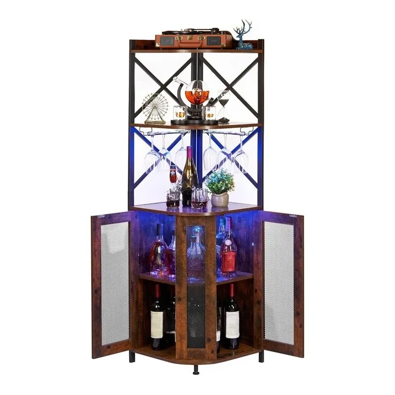 Living room corner wine cabinet with LED lights independent fan red wine display rack hanging goblet wine rack