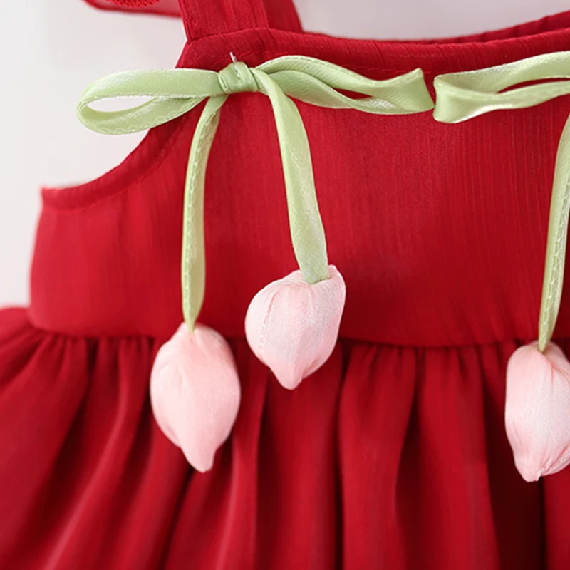 Vestido de princesa para meninas de 0 a 3 anos, verão novo doce tulipa roupas infantis sem mangas adequadas para festas de casamento