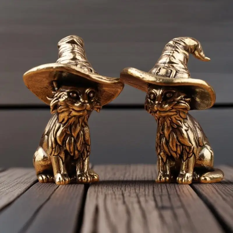 Alloy Witch Cat Figurine Vintage Finish Fine Carvings Perfect For Halloween Home Desktop Gothic Decor
