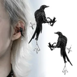 Love And Deepspace Sylus Earring Cosplay Black Crow Pendant Ear Clip Jewelry Punk Hip Hop Eardrop Accessories Halloween Prop