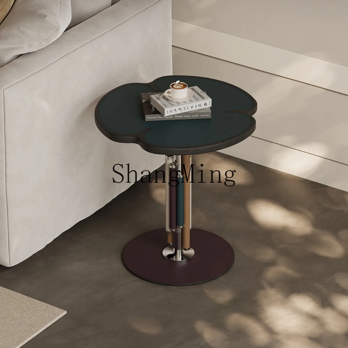 SM الحد الأدنى طاولة جانبية ضوء فاخر السرج الجلود طاولة جانبية غرفة المعيشة شقة صغيرة الإبداعية الرماد أريكة خشبية طاولة جانبية #2