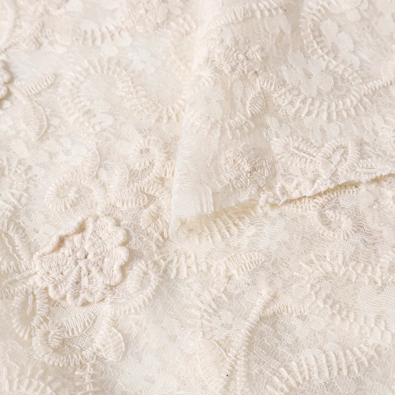 2Yards Exquisite heavy-duty embroidery Creamy yellow double-lace jacquard cotton fabric for cardigan and camisole dress