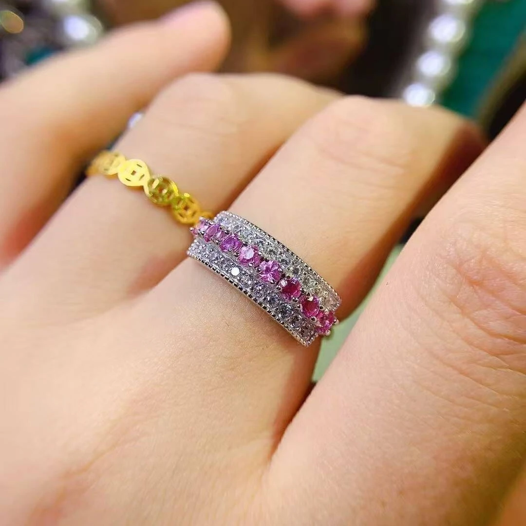 

KJJEAXCMY high-grade Natural Women's Pink Sapphire Ring S925 Silver Colorful and splendid Crystal pure fire flash explosion
