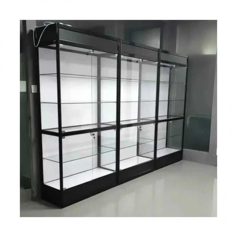 

Custom. factory aluminum glass showcase with LED lights lockable wall show jewelry shop display cabinet