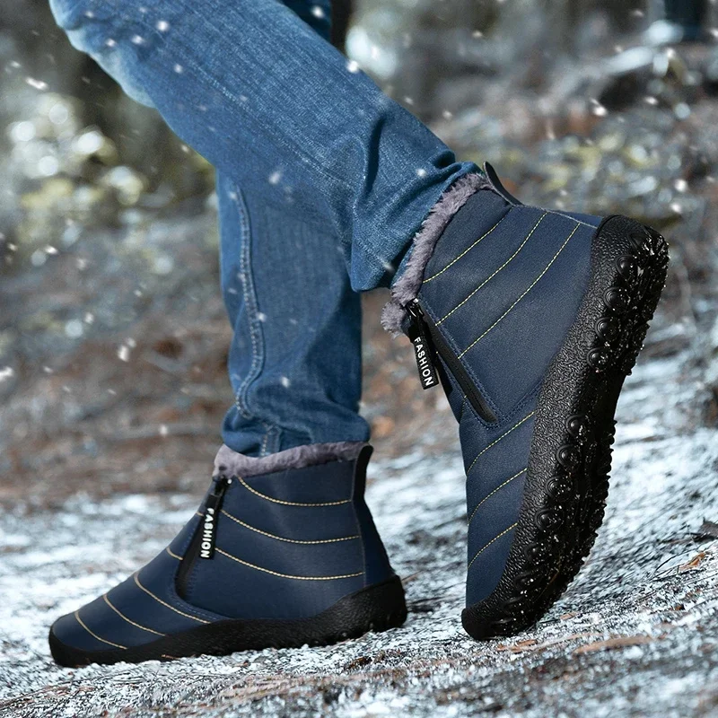 Zapatos informales de felpa Para Hombre, zapatillas cortas con cremallera, antideslizantes, de algodón, resistentes, Para invierno, 2023