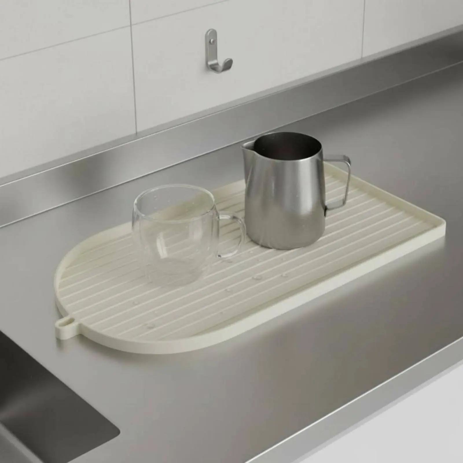 Anti-Slip Coffee Tray Mat Raised Border Spill Mat with Lip Household Accessory Drainage Grooves Waterproof for Bar, Countertop
