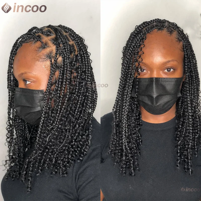 สังเคราะห์วิกผมลูกไม้ด้านหน้าด้านหน้าสําหรับผู้หญิงสีดํา 12 "Cornrows ถักวิกผมลูกไม้ผมเด็ก Knotless กล่อง Braiding วิกผม