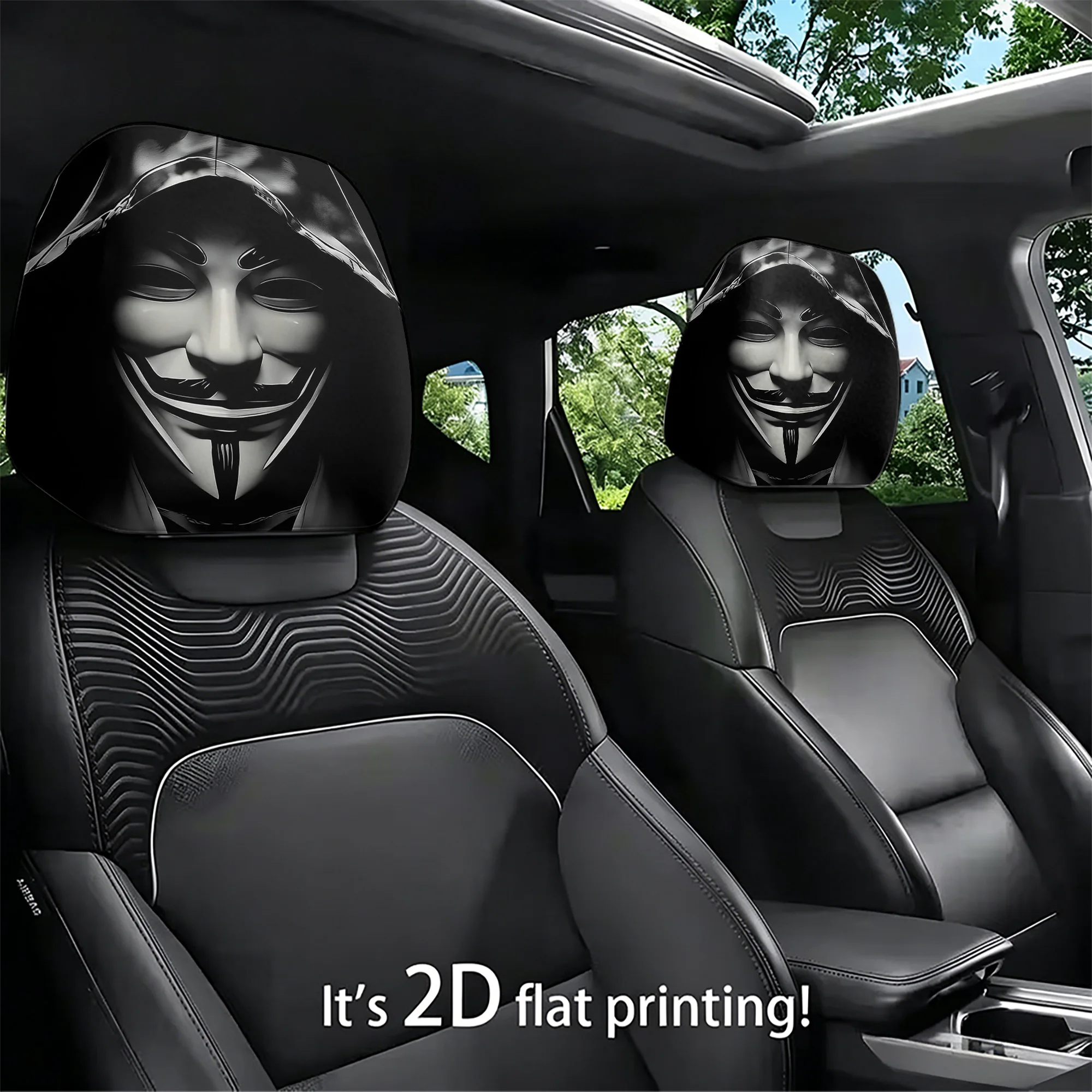2pcs Set of Car Headrest Covers Featuring V-Mask Designs, Adding a Bold and Mysterious Atmosphere to Your Car’s Interior. Does N