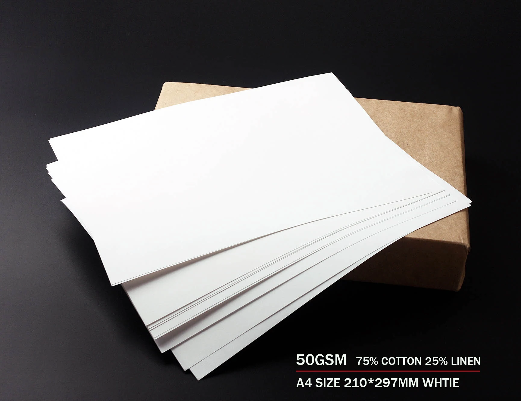 50gsm 75% cotton 25% linen paper A4 210*297mm, White color red and blue fiber Waterproof 200 sheets GCYT024