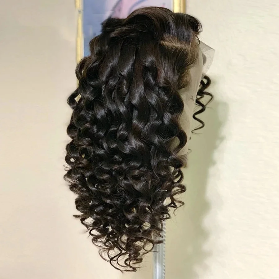 ZXBMALWIGS لينة غلويليس أسود 26 بوصة طويلة 180 الكثافة موجة عميقة الدانتيل شعر مستعار أمامي للنساء السود BabyHair مجعد قبل قطعها يوميا