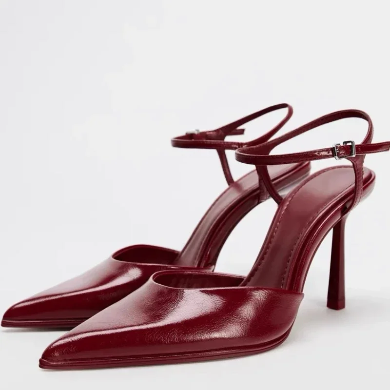مثير ماركة مضخات الصنادل النساء موضة مكتب فستان الحفلات حذاء الكاحل حزام Slingback أنيقة العلامة التجارية أشار تو عالية الكعب الإناث #1