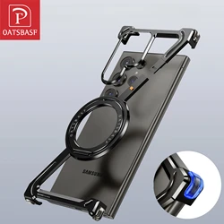 Oatsbasf Metal Magsafe Phone Case for Samsung Galaxy S24/Plus/Ultra Magnetic Frameless Phone Protective Cover Anti-Drop Bumper