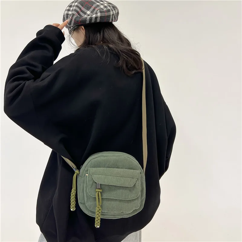 Bolso de hombro pequeño de pana para mujer, Bolsa cruzada para chica adolescente, bolso de mano lindo, bolso de mensajero Harajuku coreano para estudiante de calle