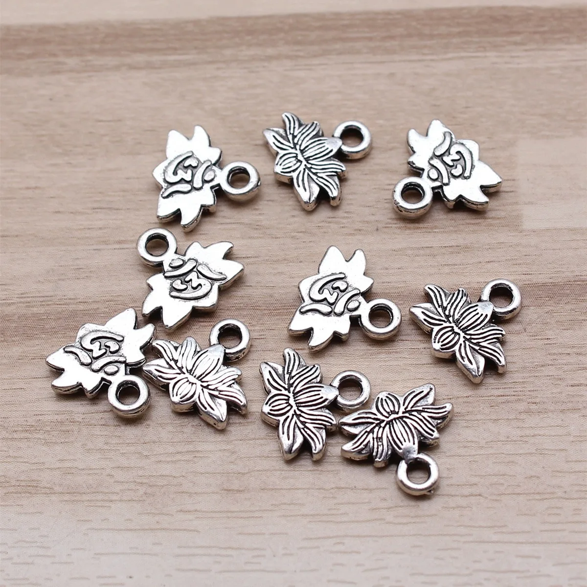 IFOCUS 10pcs/Lot Lotus Om Charms For DIY Jewelry Making Zinc Alloy 11x11mm/0.43x0.43inch