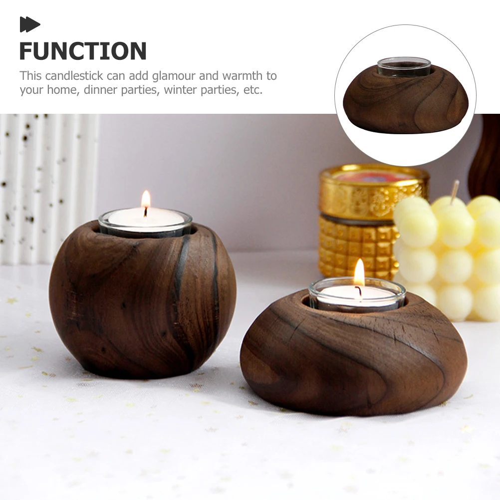 

Wooden C Round Tealight Holder Natural Craft Home Bedroom Furniture Match Warmth Parties Detailed Workmanship Wooden C