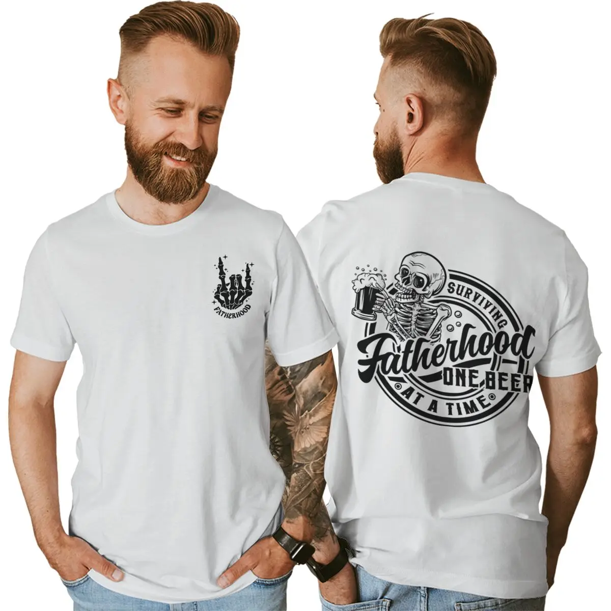 Vintage Skeleton Fatherhood Graphic T Shirts Men 