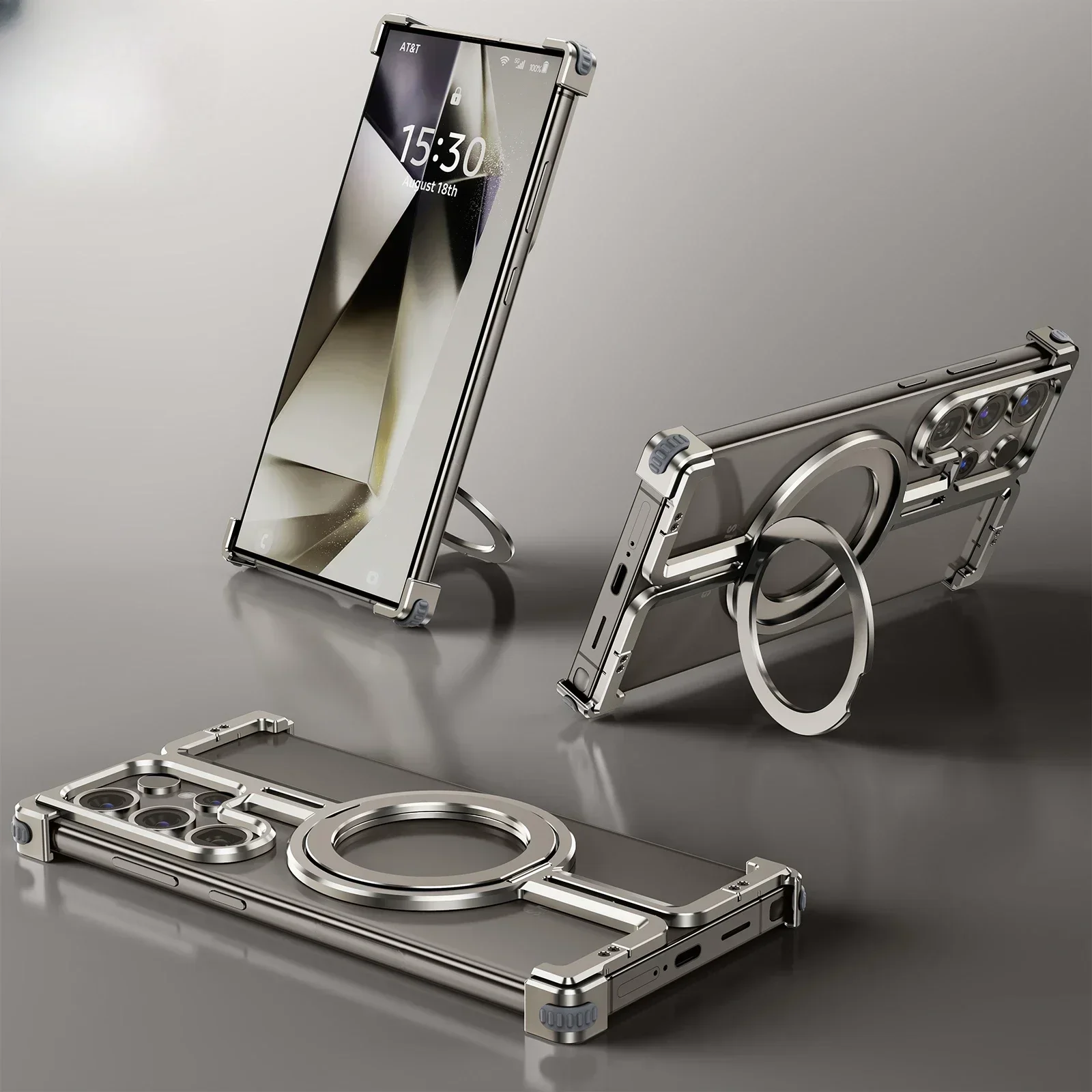Eary  Frameless for Samsung Galaxy S24 Ultra Phone Case Aluminum Metal S24+ S23 Ultra S23Plus Bumper Magsafe with Ring Holder