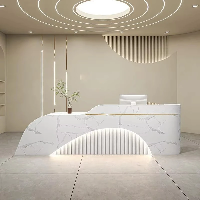 

&c Modern LED Exquisite and Simple Reception Counter Beauty Salon Company Bar Wooden Reception Desk