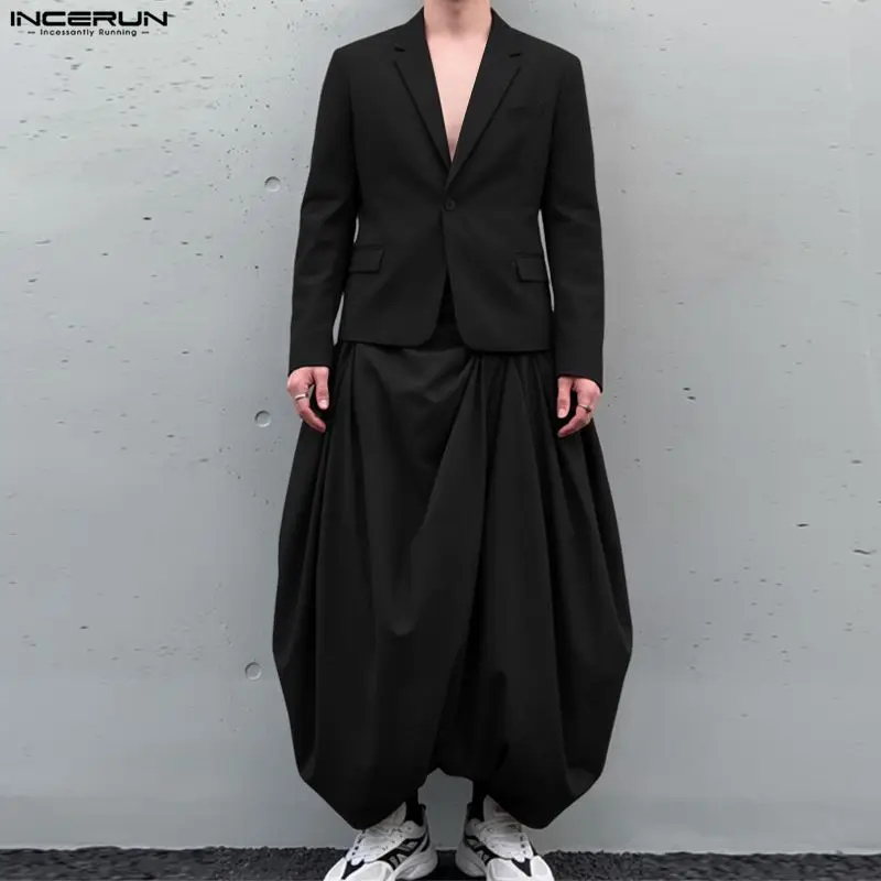 

INCERUN Men Sets Solid Color Lapel Long Sleeve Blazer & Pleated Pants Two Pieces Sets Streetwear Loose 2026 Fashion Men's Suits