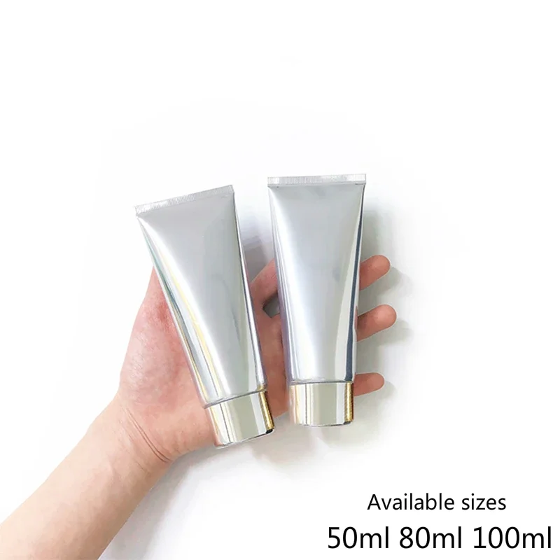 

50g 80ml 100g Silver Aluminum Plastic Squeeze Bottle Empty Soft Tube Makeup Lotion Cream Refillable Container