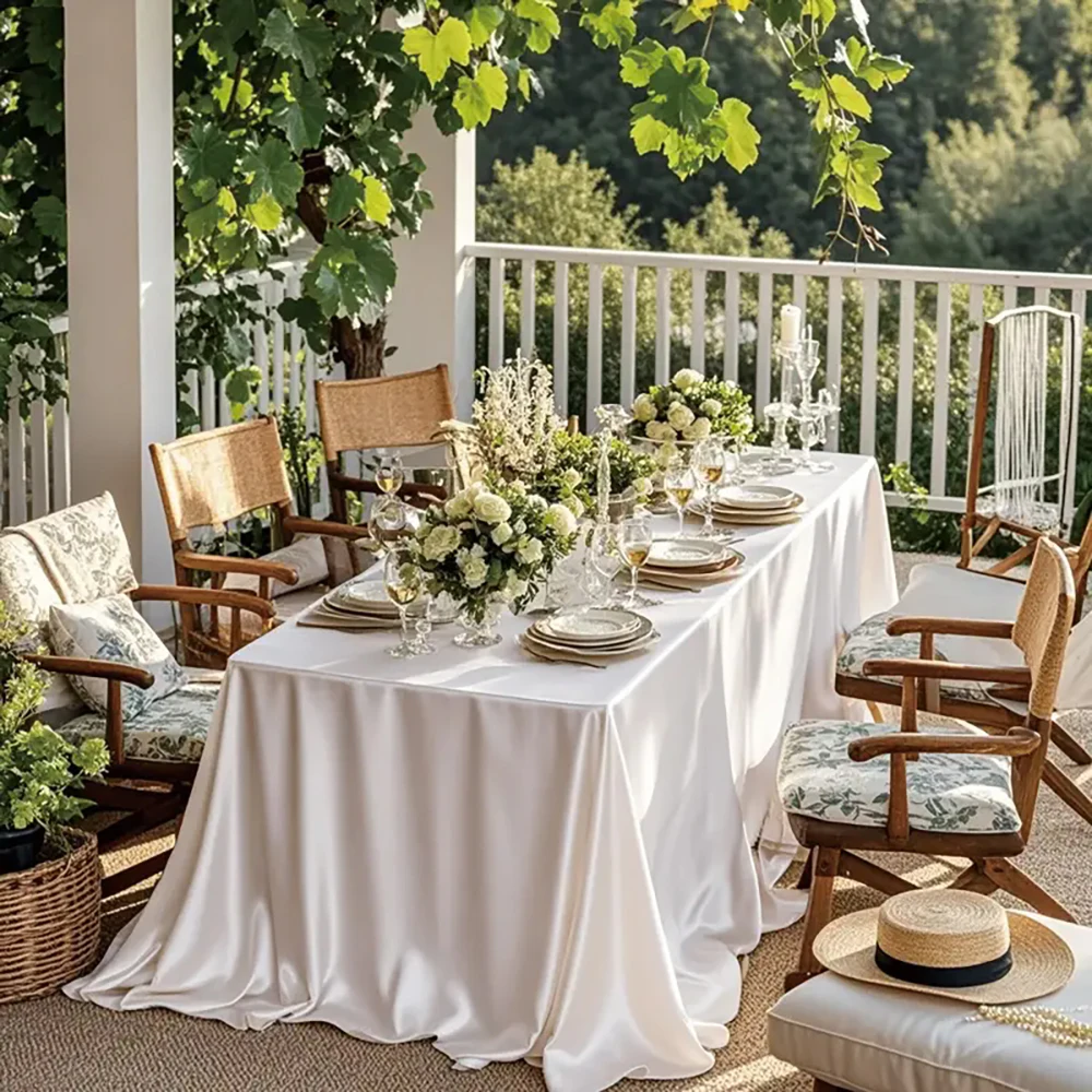 Satin-Tischdecke Rechteckig Seidig Glatter Stoff Hochzeitstisch-Dekorationen für Geburtstagsfeier Brautparty Babyparty Hintergrund-Drapierungen – Detail 1