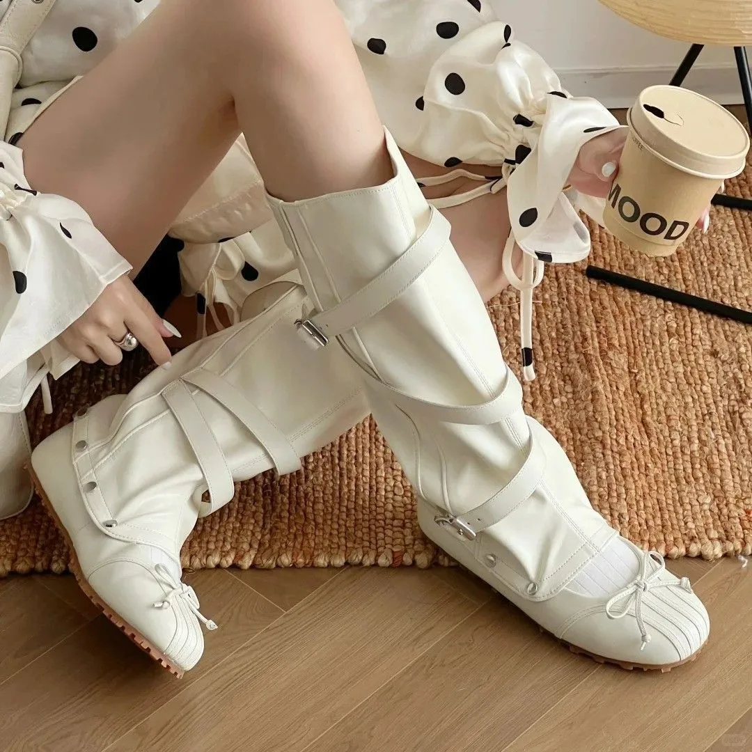 New Detachable Twoway Ballet Boots for WomenFrenchstyle Bow Flat Shoesretro Largecalf Boots That Slim The Legs,summer Cool Boots - view 4
