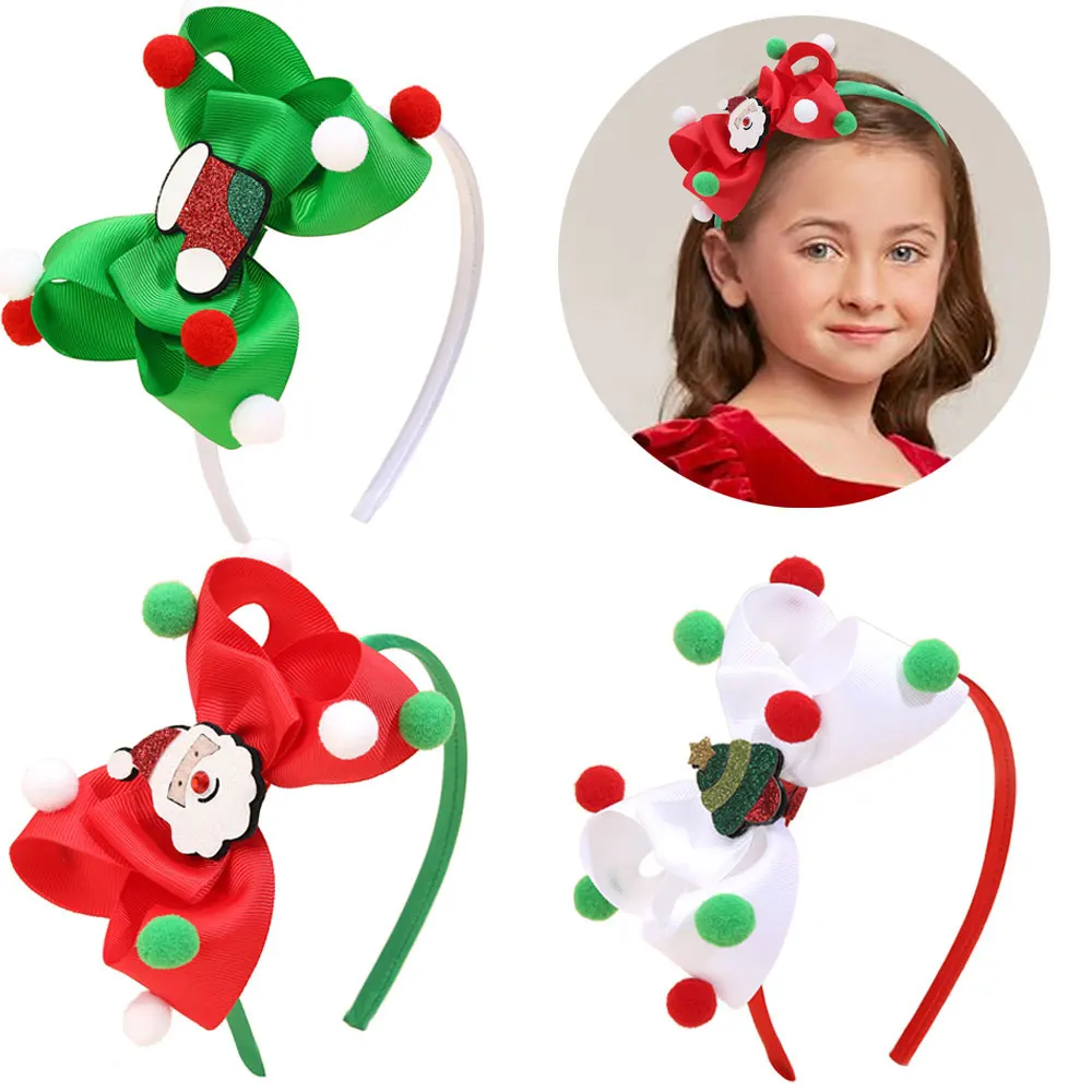 New Christmas Girls Hairbands Glitter Santa Claus pompon Hair Hoop Kids Xmas Party Headband Lovely Hairbands Hair Accessories