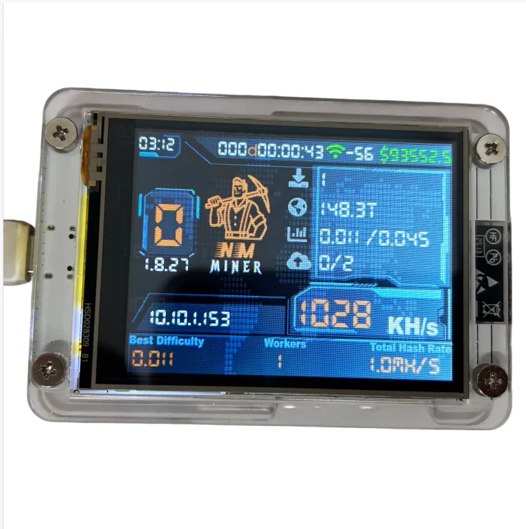 

Крипто-майнер NMMiner NerdMiner V2 с хешрейтом 960KH/s, ESP32, 2,8-дюймовым смарт-дисплеем, для соло-лотереи, модель ESP32-2432S028R Plus