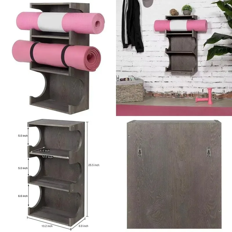 Antique Style Grey Wall Mounted Three Layer Yoga Storage Rack Retro Design Suitable For Home Storage