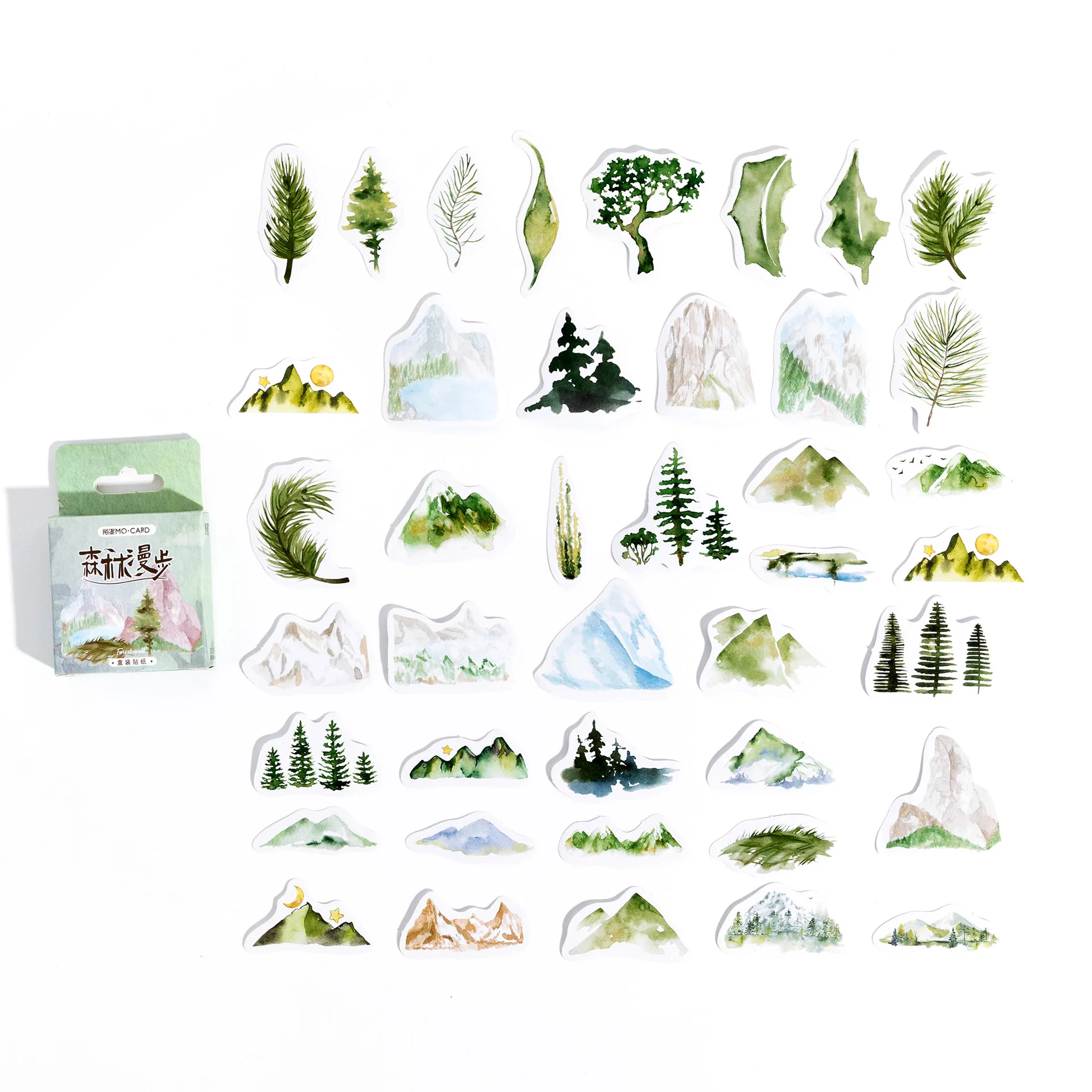 45Pcs Forest Walks Boxed Stickers Scrapbooking Mountain Trees Label Diary Stationery Album Phone Journal Planner