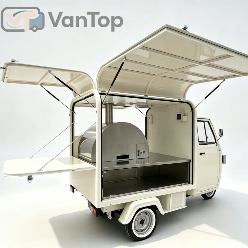 Retro Ape Electric Food Tricycle Mobile Pizza Oven Cart 3 Wheeler Street Fast Food Vending Truck Outdoor Coffee