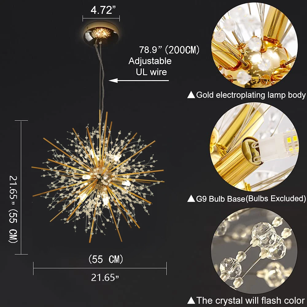 Modern Crystal Chandelier Fireworks, Semi-paperback Suspenso Luminária De Teto, Dandelion Lustre, Quarto Foyer Foyer E