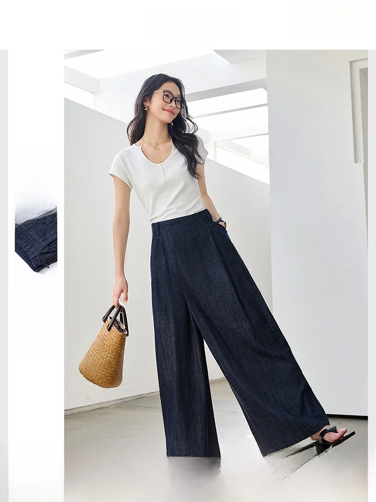 

Женские летние джинсы-юбка свободного кроя с широкими штанинами, новинка, с высокой талией, стройнящие, повседневные, стандартный крой