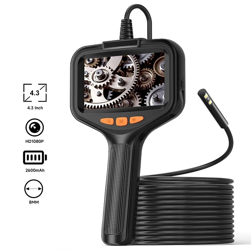 Dual Lens Industrial Endoscope Camera 4.3 Inch Screen HD1080P 8MM 2-100M Handheld Pipe Sewer Inspection Borescope Waterproof LED