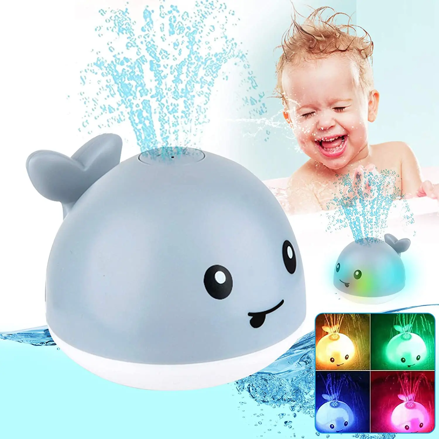 Induction Water Spray Ball Baby Light Bathtub Toy Spray Water Whale Toys Water Reaction Flashing Baby Bathroom Toys