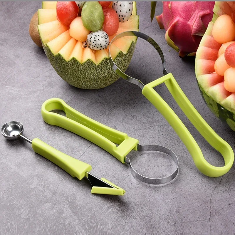 3-In-1 Fruit Carving Knife Watermelon Baller Ice Cream Dig Ball Scoop Spoon Double-End Melon Baller Assorted Cold Dishes Tools