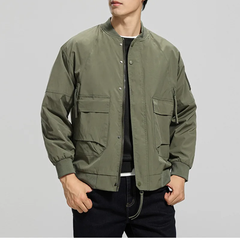 

New Men Jackets Solid Baseball Collar Workwear Long Sleeve Zipper Casual Crop Coats Men Streetwear Stylish Versatile Outerwear
