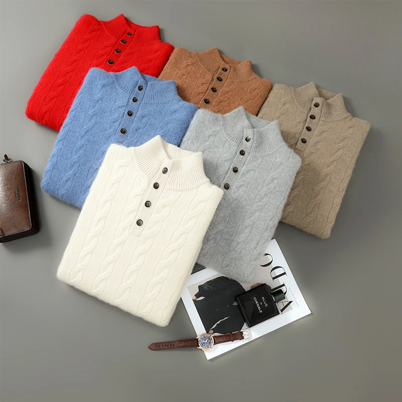 

Новинка: Мужской свитер с воротником-стойкой из 100% мериносовой шерсти, плотной вязки, повседневный свободный пуловер