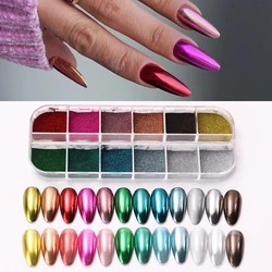 Paillettes pour ongles Aurora, poudre miroir, pigment de poussière de chrome, peinture métallique brillante avec effet magique, design de manucure, 12 couleurs